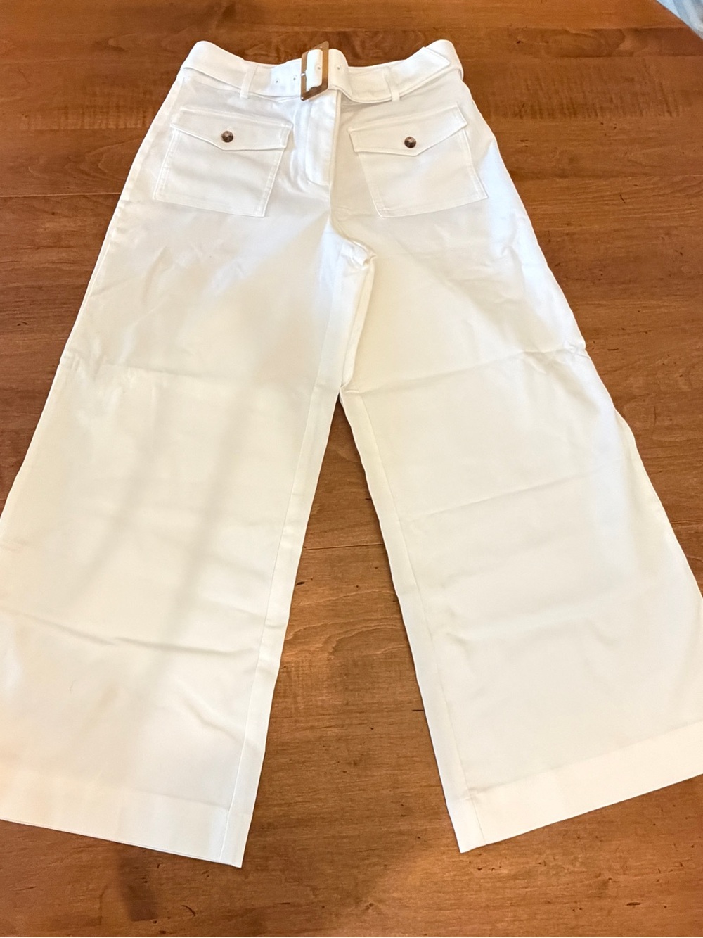 LOFT Wide Leg Cropped White Pants with Pocket Detail